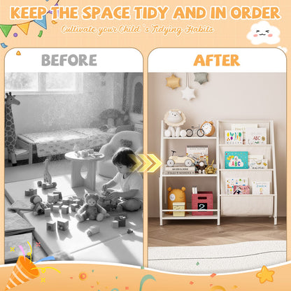 White Kids Bookshelf & Toy Storage - Nursery Organizer