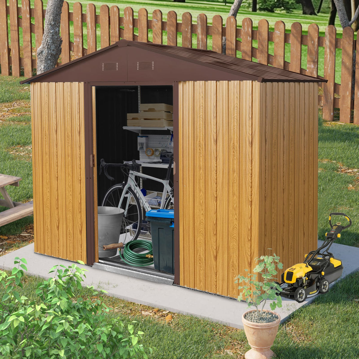 Coffee Metal Storage Shed for Garden & Patio Outdoor Use