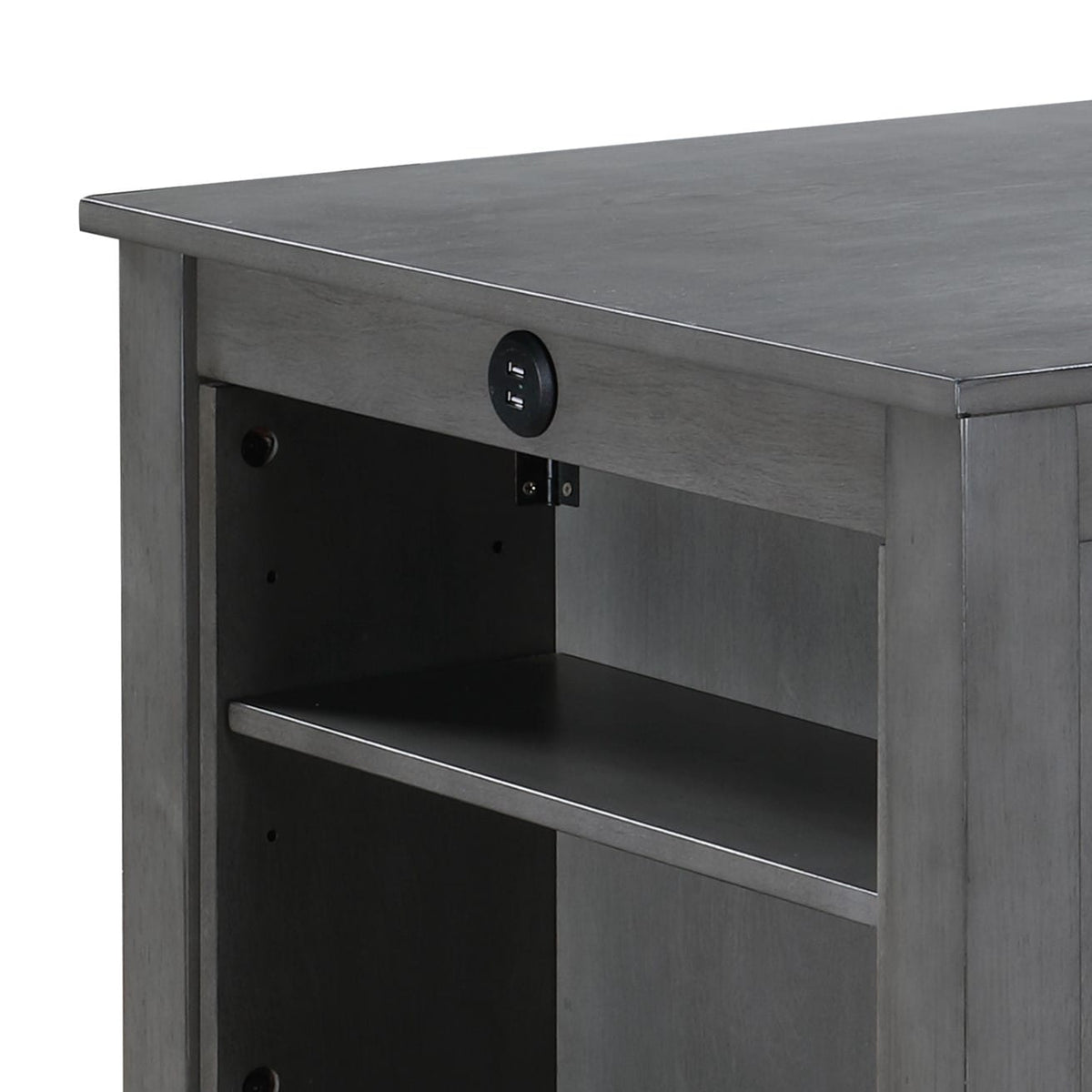 36" Gray Wood Dining Table with USB Ports & Shelves for Dining Room