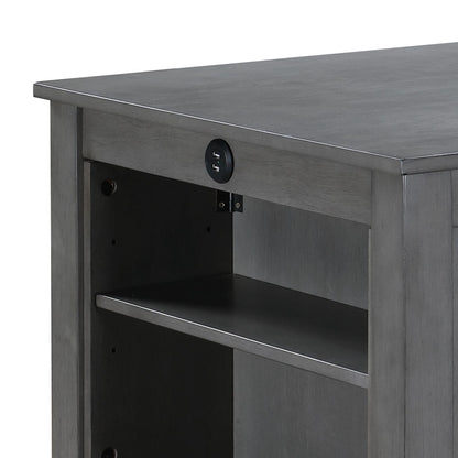 36" Gray Wood Dining Table with USB Ports & Shelves for Dining Room