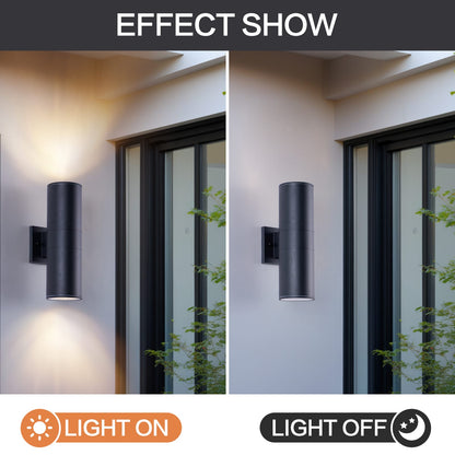 Modern Outdoor Porch Light - 2 Pack Black Iron Cylinder Wall Sconce