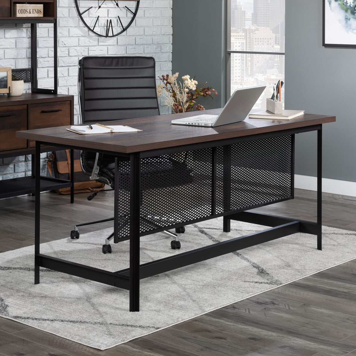 Industrial Brown Executive Desk for Home Office Productivity