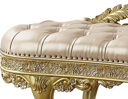 Light Gold Synthetic Leather Bench - Comfortable Storage Accent