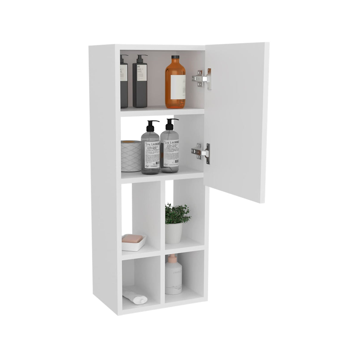White Wall Mounted Bathroom Cabinet - 1 Door & Shelves
