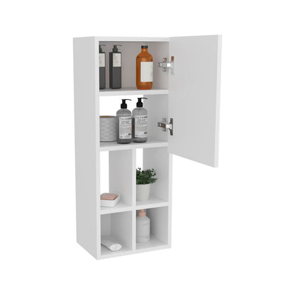 White Wall Mounted Bathroom Cabinet - 1 Door & Shelves