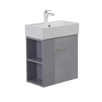 Grey Engineered Wood Bathroom Vanity - Open Storage