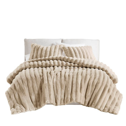 Taupe Faux Fur King Comforter Set with 2 Shams