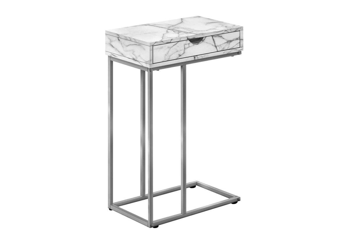C-Shaped Accent Table - White Storage Drawer
