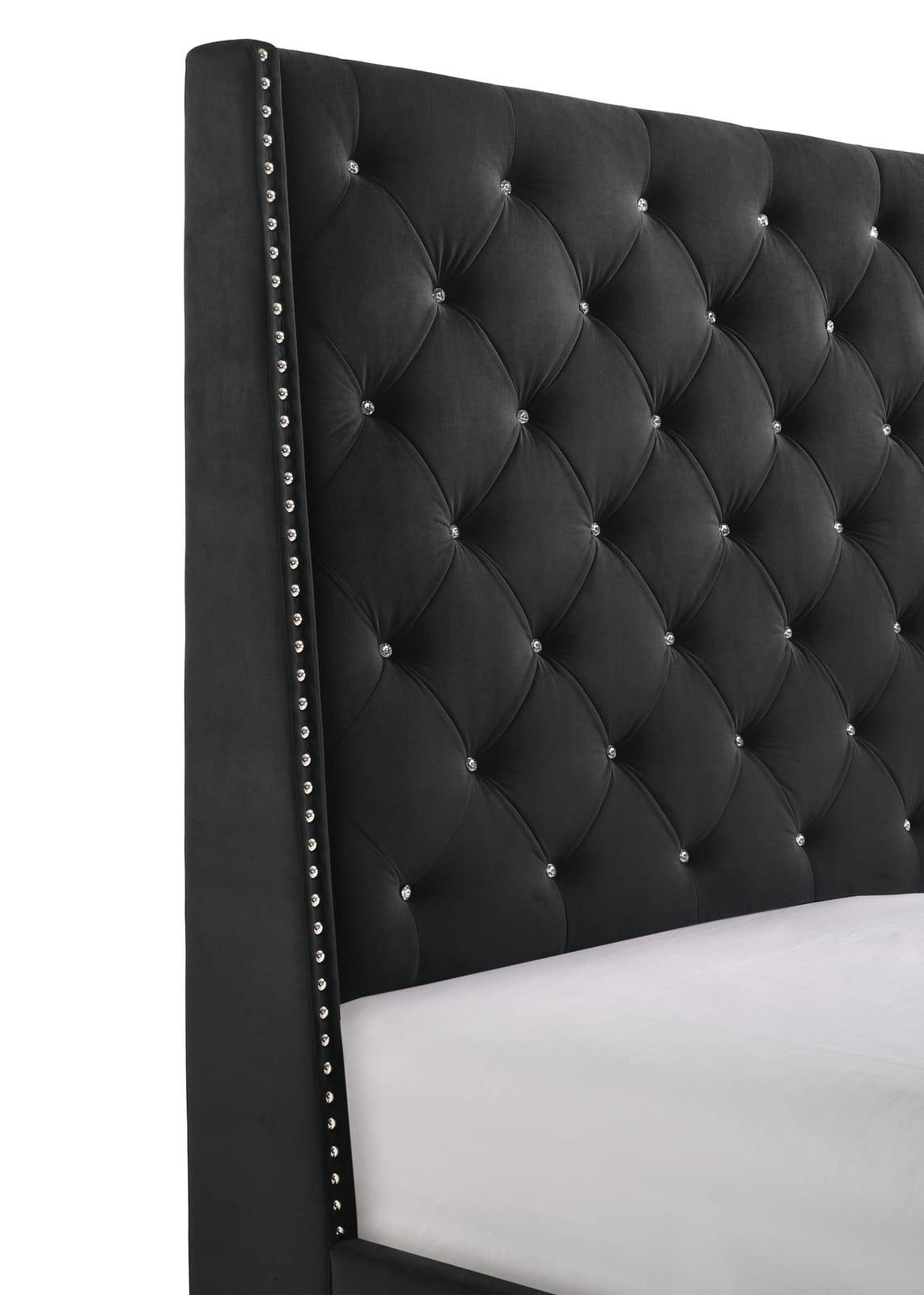 Queen Black Wood Bed Frame Button Tufted Modern