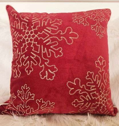 Red Velvet Holiday Throw Pillow - 20x20 with Gold Embroidery Set of 2