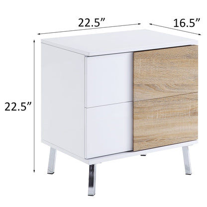 White High Gloss End Table with 2 Drawers - Modern Storage Table