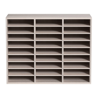 27 Compartment Wood Literature Organizer - Adjustable Shelves, Gray