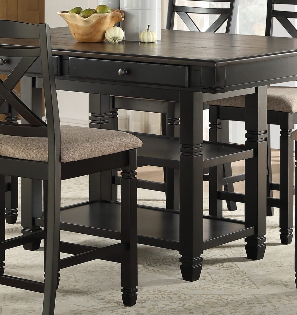 Black Transitional Dining Set with Storage for Dining Room