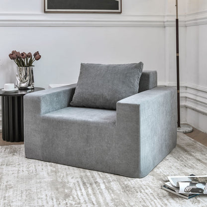 Grey Foam Sofa Couch with Pillow - Boxed Bean Bag for Living Room