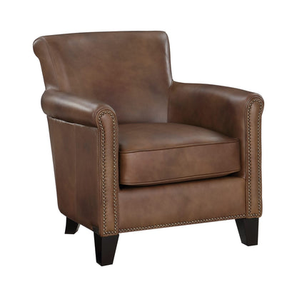 Brown Leather Accent Chair - Classic Style for Living Room