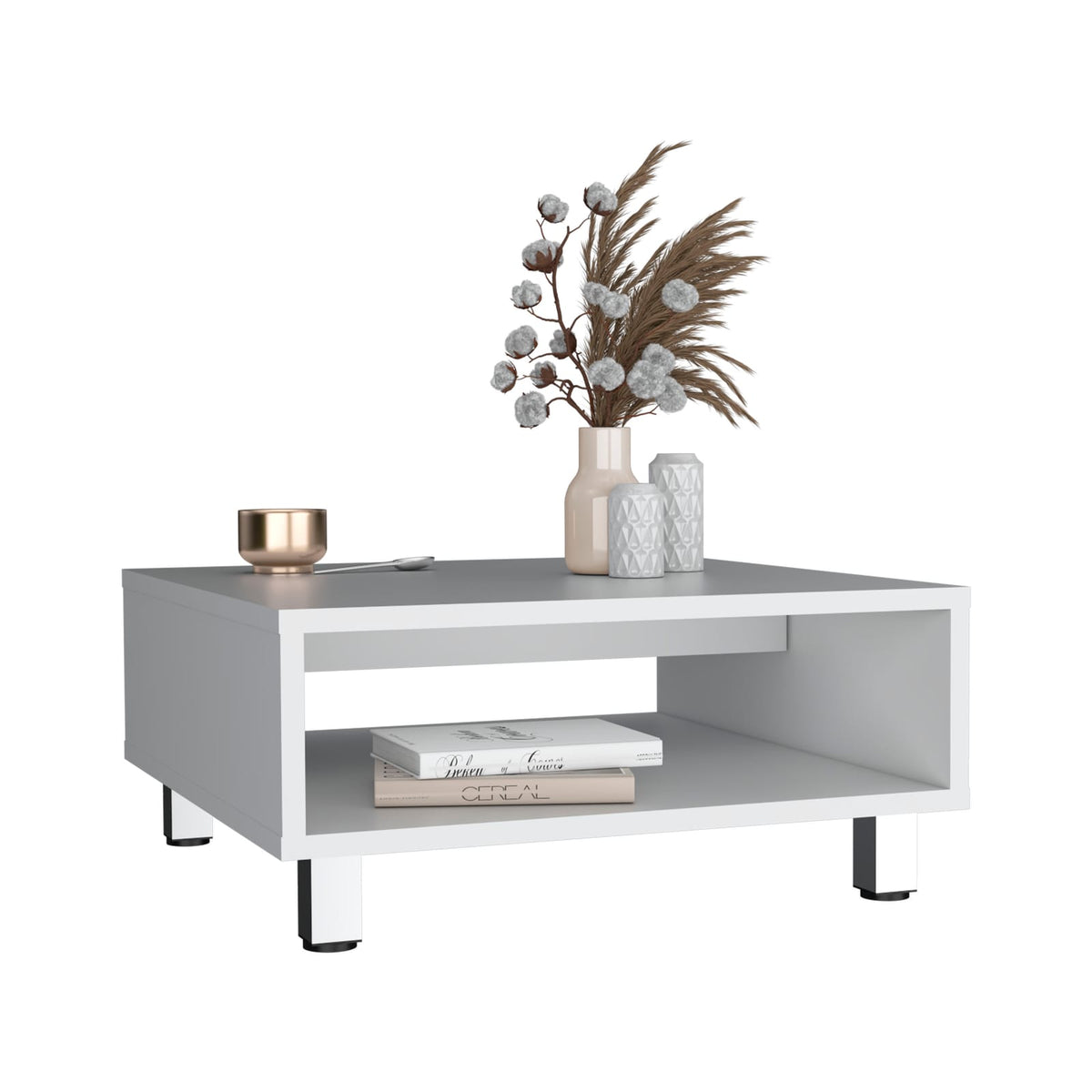 Coffee Table - 1 Shelf, White, Modern Design