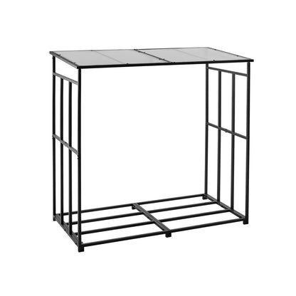 Black Iron Outdoor Firewood Rack for Backyard Storage and Patio