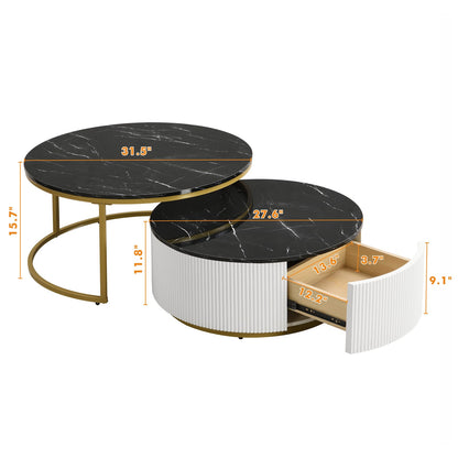 Modern Round Nesting Coffee Table - Golden Black & White