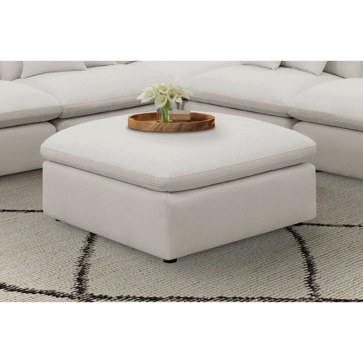 Ivory Square Upholstered Ottoman - 40" x 38" for Living Room