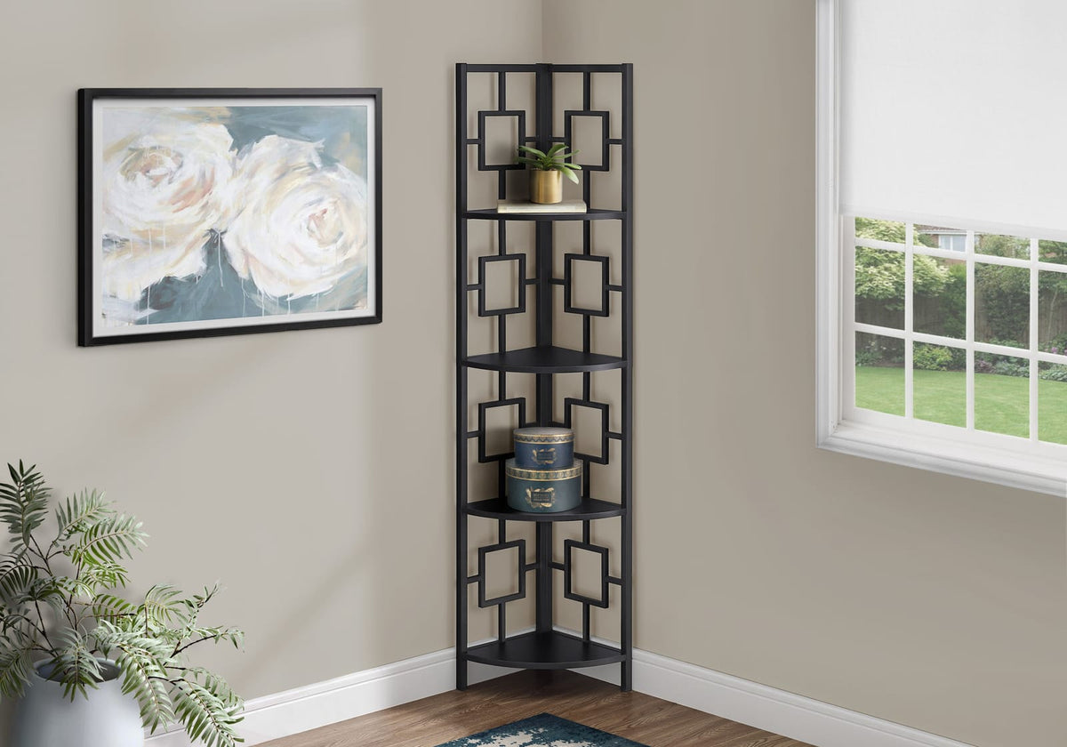 4 Tier Black Metal Corner Bookshelf - Display Shelf