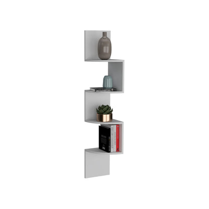 Roy Corner Floating Shelf - White, 4 Tier Display for Living Room