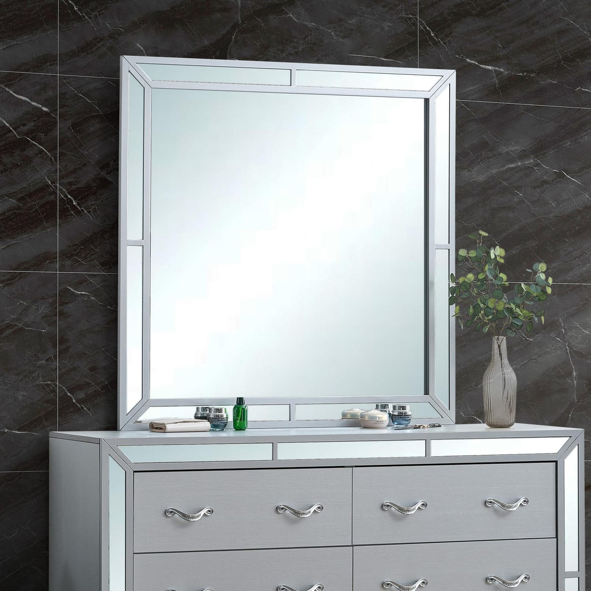 Silver Wood Vanity Mirror 43" x 1" for Bathrooms