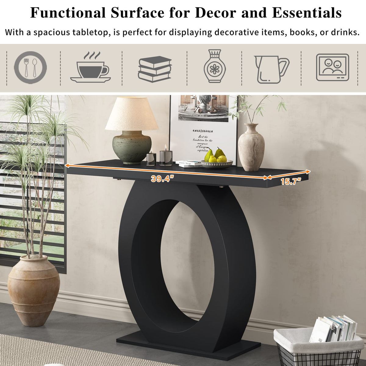 Mirod Stylish Modern Console Table - Black MDF & Acacia