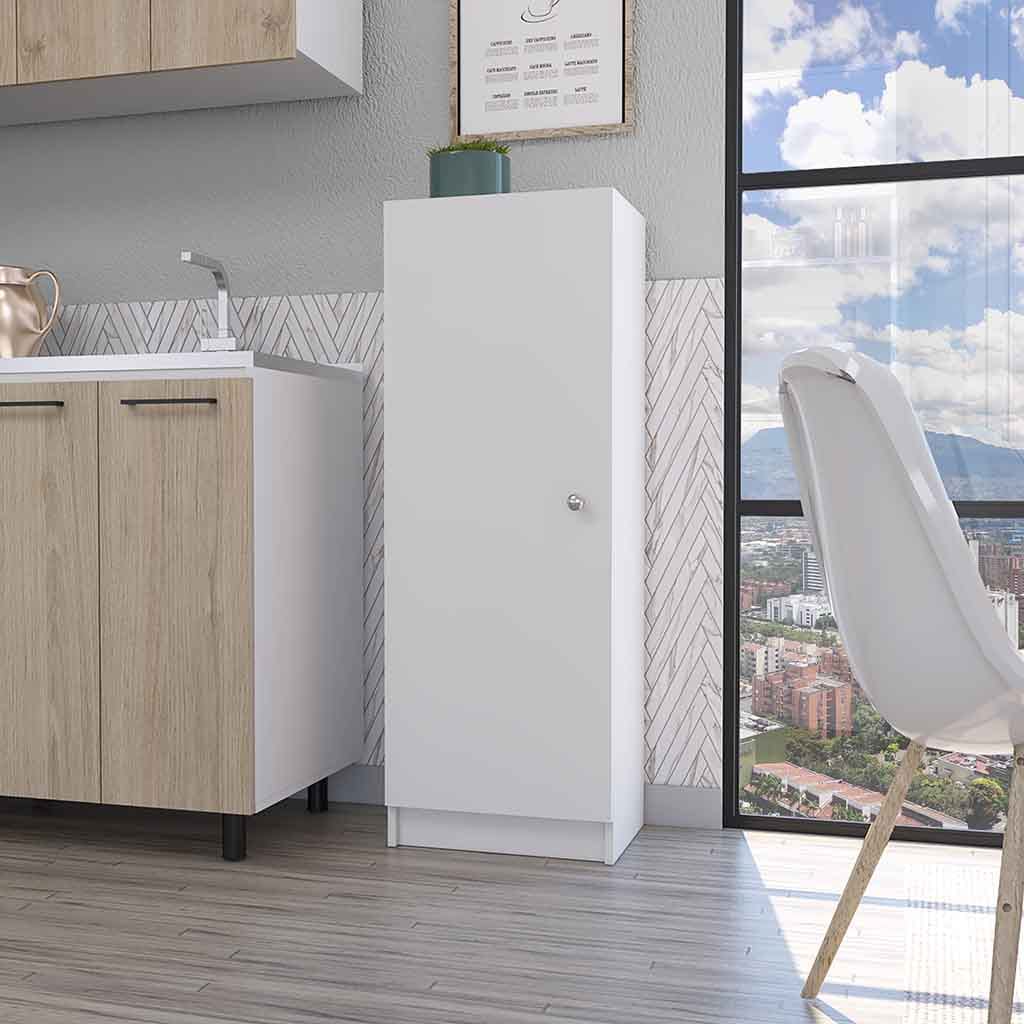 Miami Single Door Pantry - White, 4 Shelves Kitchen Server
