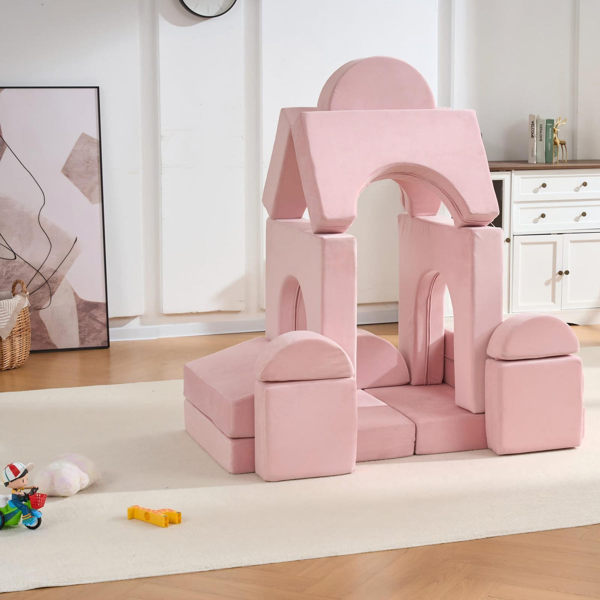 Pink Microfiber Kids Play Couch - 14 Piece Modular Sofa