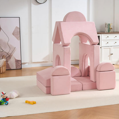 Pink Microfiber Kids Play Couch - 14 Piece Modular Sofa
