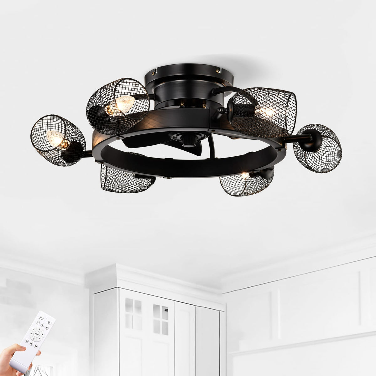 25.8 Inch Matte Black Ceiling Fan with Remote Control