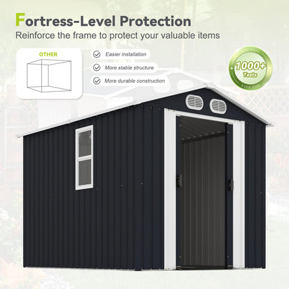 8x6 FT Dark Gray Metal Shed - Outdoor Storage with Lockable Doors