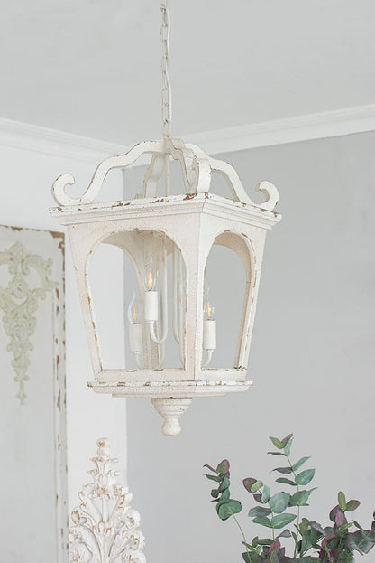 Cream White Wood Chandelier - 4 Light Fixture for Kitchen Dining Room