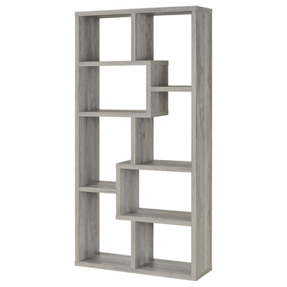 7-Shelf Driftwood Bookshelf - Grey Geometric Display for Living Room