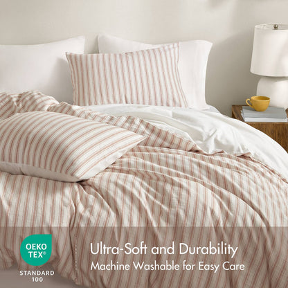 3 Piece Queen Duvet Set - Multicolor Linen Stripe