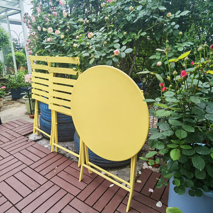 Yellow Metal Folding Bistro Set - 3 Piece Patio Table and Chairs for Outdoor
