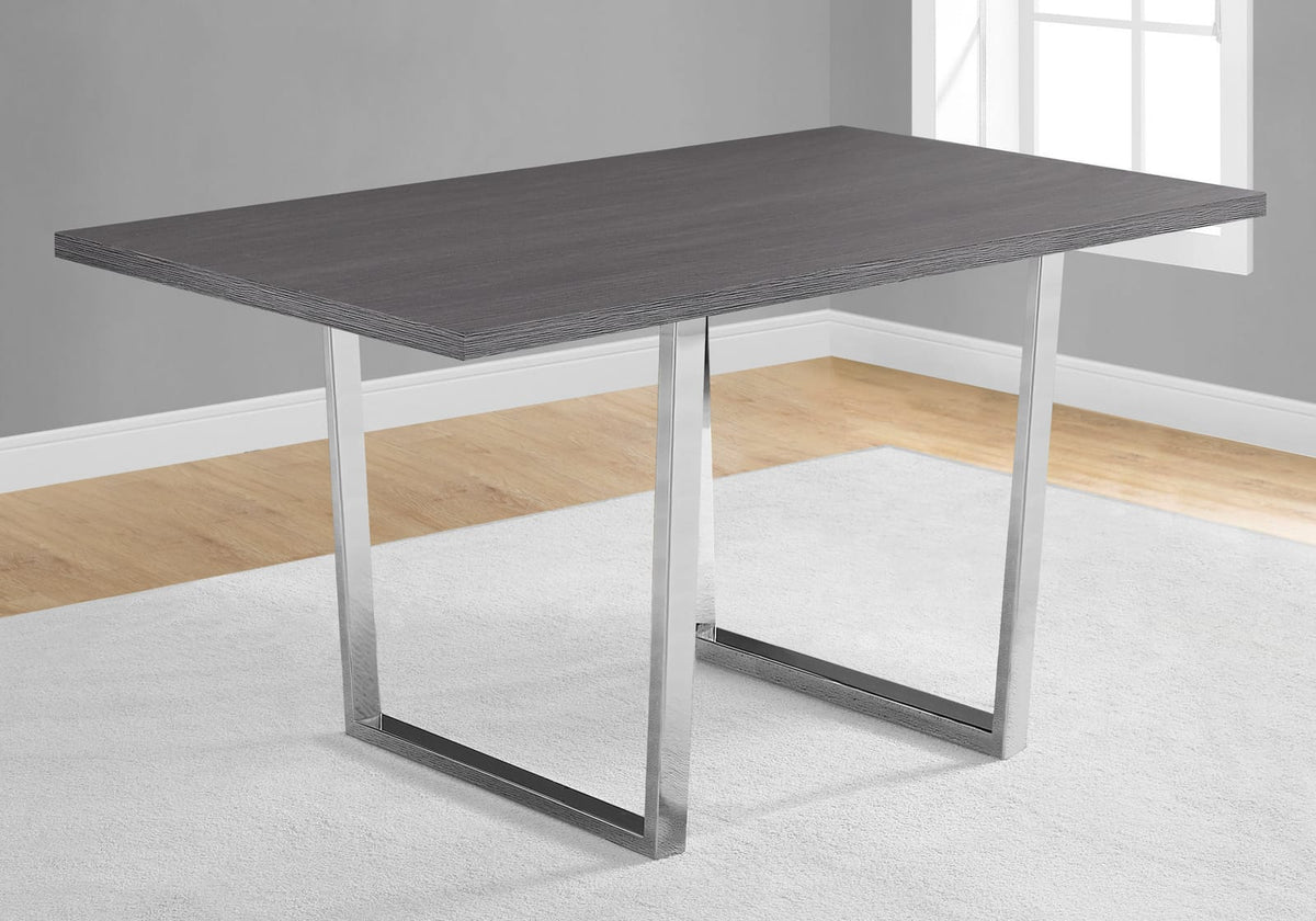 Dining Table, 60" Rectangular, Grey Metal & Wood - Perfect for Kitchens and Dining