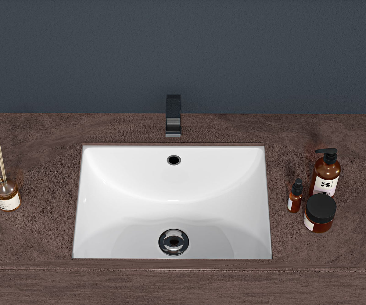 18.5" White Ceramic Rectangular Undermount Bathroom Sink - Stain Resistant