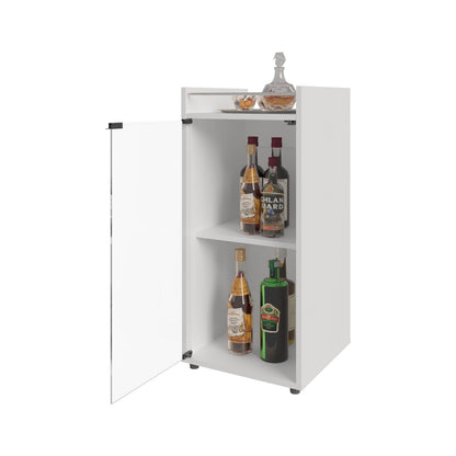 White Kitchen Bar Cabinet with Glass Door & Shelves for Living Room