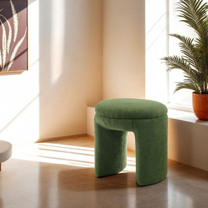 Round Top Accent Stool - Green Solid Wood & Teddy