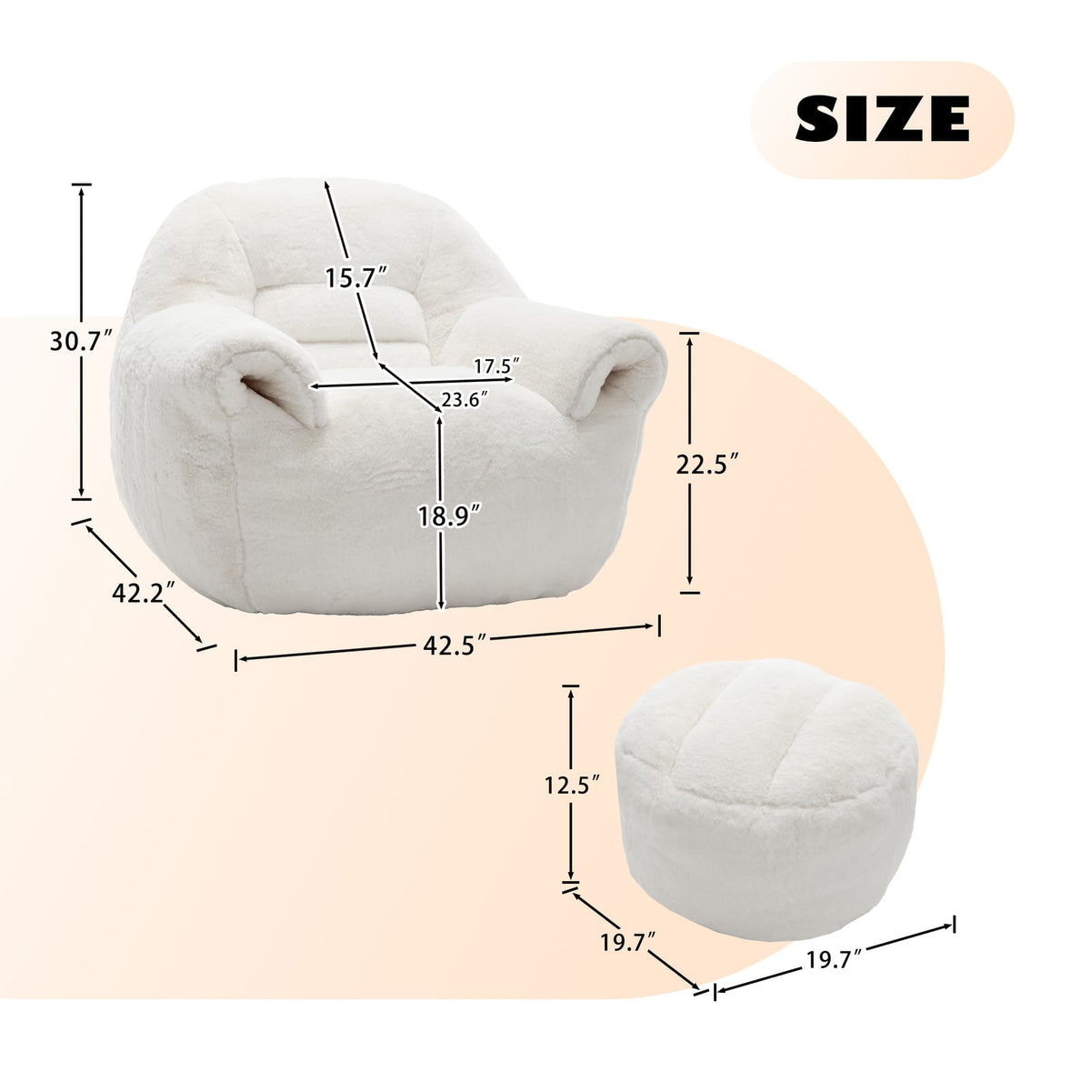 White Faux Fur Bean Bag Chair with Foam Support for Ultimate Comfort for Living Room