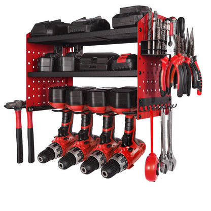 Power Tool Organizer Wall Mount - 3 Tier Red Storage Rack