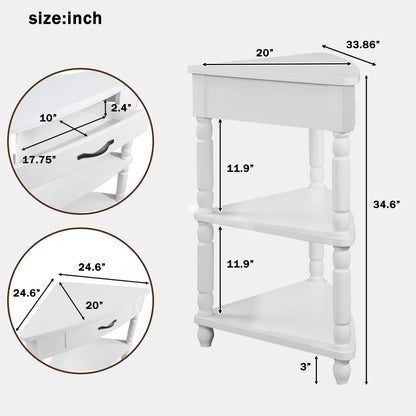33.8" Small Triangle Corner Table - Milk White Rubber Wood for Living Room