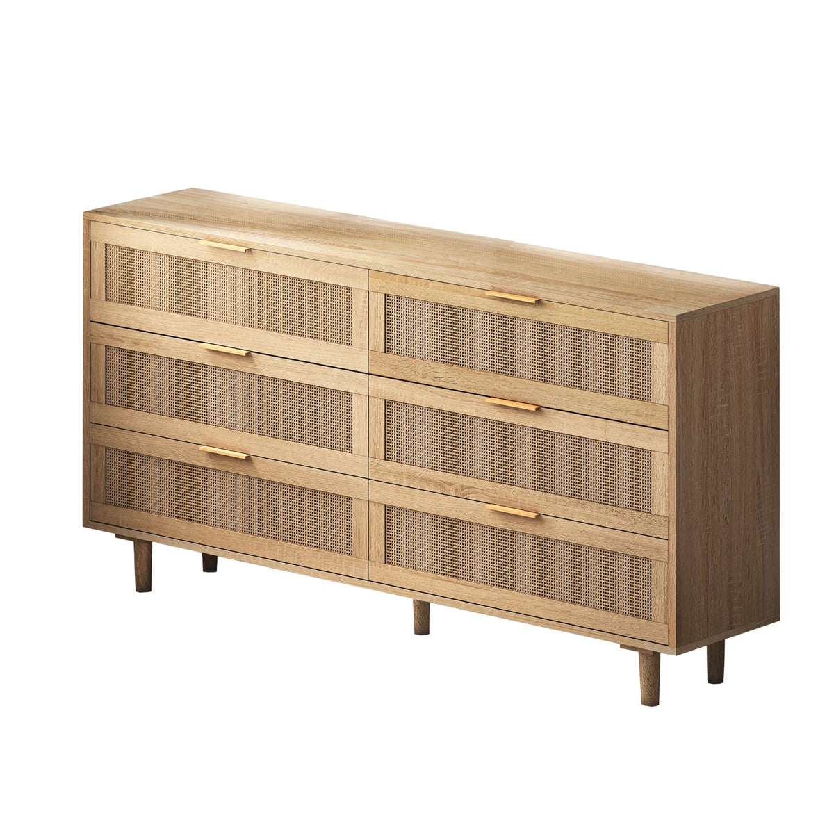 Natural Rattan 6-Drawer Dresser - Bedroom Storage Cabinet