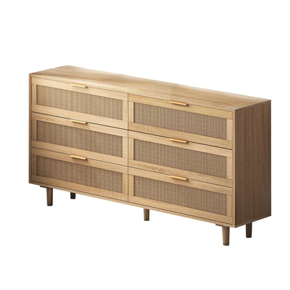 Natural Rattan 6-Drawer Dresser - Bedroom Storage Cabinet