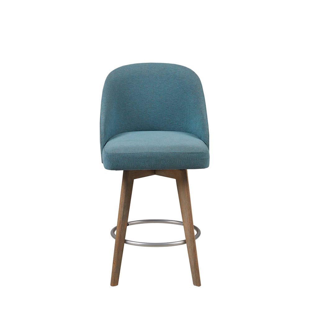 Blue Polyester Swivel Counter Stool for Dining Room Seating