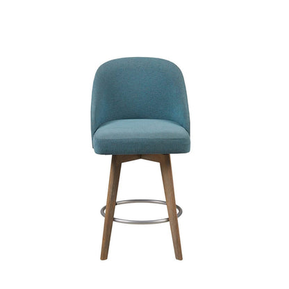 Blue Polyester Swivel Counter Stool for Dining Room Seating