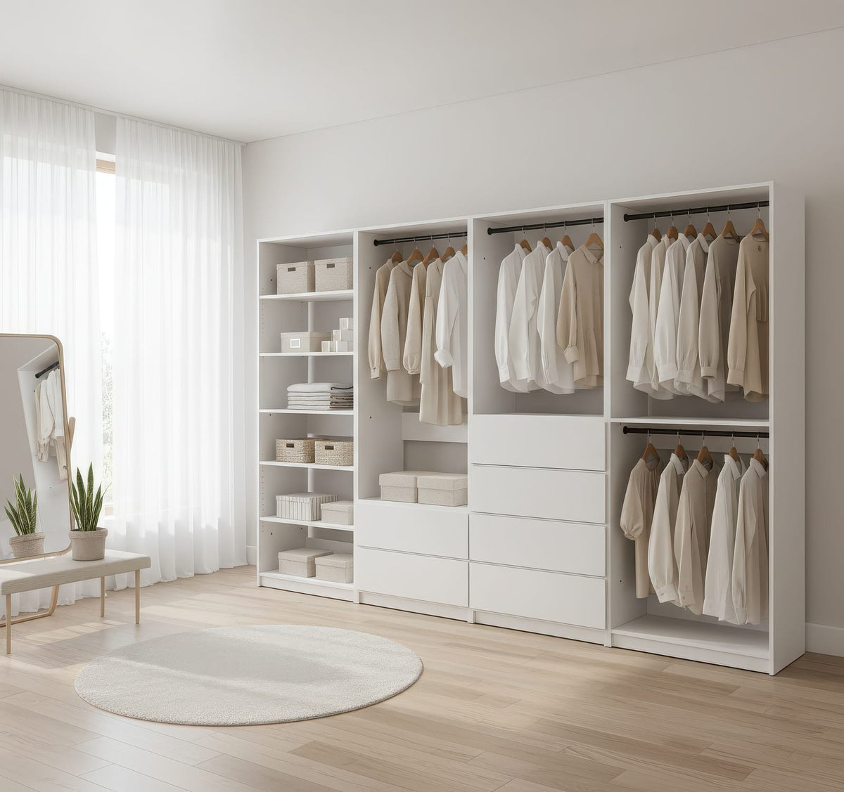 White Wood Walk-In Closet System - 5 Modular Units