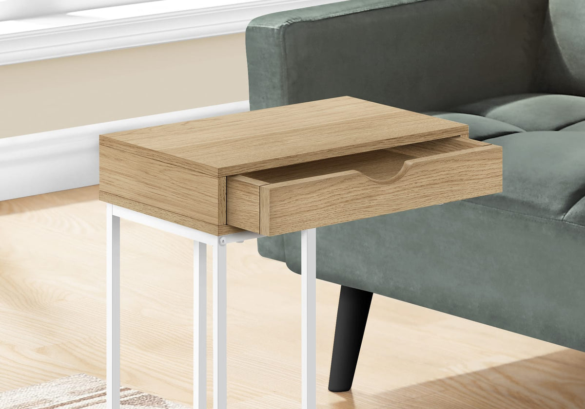 C-Shaped Accent Table - Storage Drawer Natural