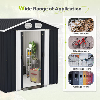 8x6 FT Dark Gray Metal Shed - Outdoor Storage with Lockable Doors